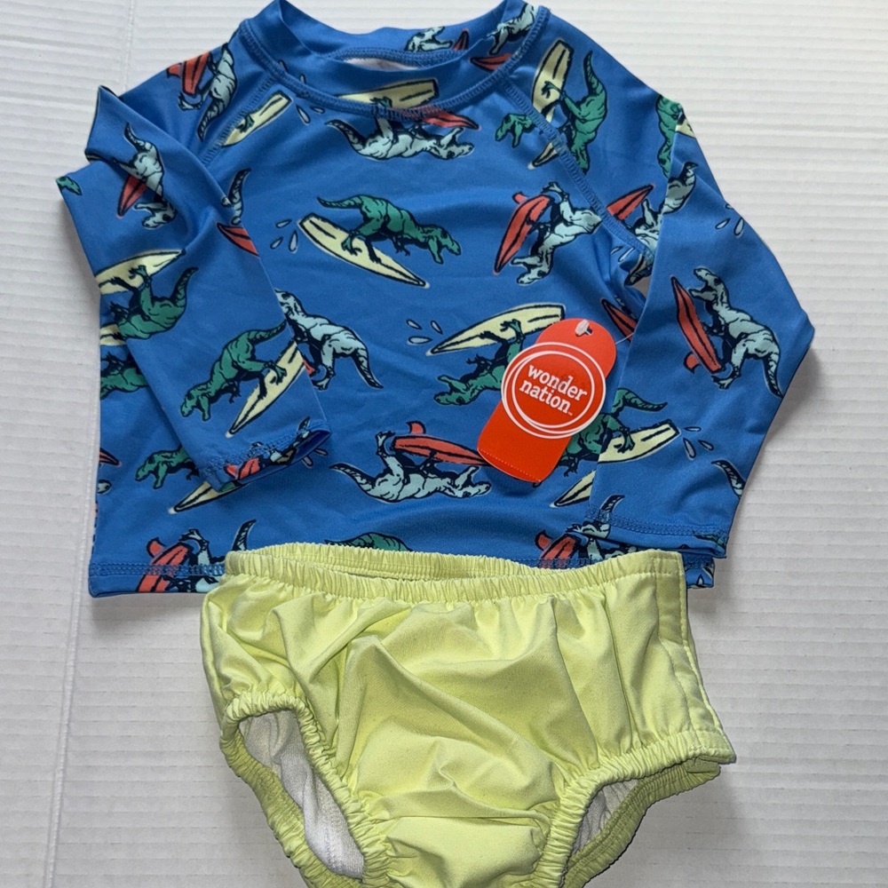Wonder Nation Surfing Sharks Blue and Yellow Rashguard Set